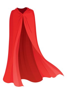 Süper kahraman kırmızı pelerin. Kırmızı kumaş ipek pelerin. Mantle kostümü ya da çizgi film vektör çizimi.