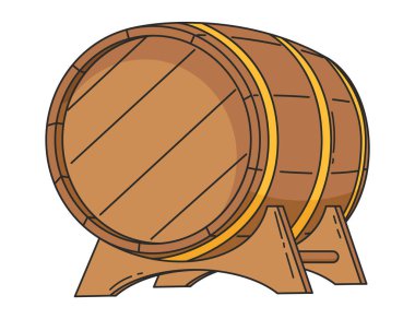 Viski ahşap alkol fıçısı ikonu. Beyaz arkaplanda izole edilmiş vektör alkol ürün reklam tasarımı.