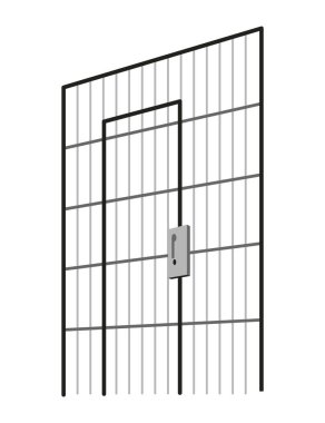 Çalışanları ve personeli olmayan bir karakol binası. Hapishane alanı kavramı, hücredeki saldırgan. Çizgi film tarzında vektör illüstrasyonu.