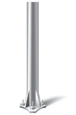 Metal direk direği. Çelik boru düz zemine sabitlenmiş. Yol işareti, pankart, reklam panosu için çelik silindir taban, beyaz arka planda izole. Vektör illüstrasyonu.