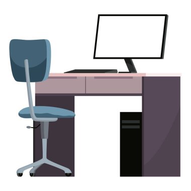 Modern Ofis Masası Düz Tasarım Çizimi. Bilgisayar tablosu.