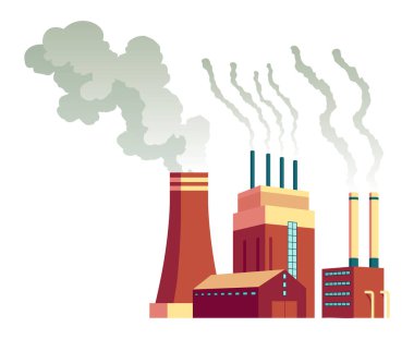 Kirlilik fabrikası, duman çıkaran bitki boruları. Ekolojik felaket. Doğa ekolojisi elementleri ve ekoloji problemi kavramı düz stilde.