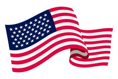 El sallayan bayrak. Beyaz arka planda Amerikan bayrağı. Ulusal bayrak sallama sembolü. Sancak tasarım ögesi.