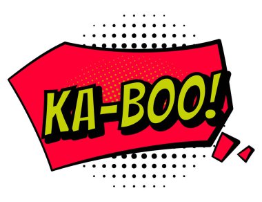 Komik renkli el çizimi konuşma balonu. Retro karikatür çıkartması. Komik tasarım vektör çizimi. Çizgi roman KA-BOO ses efekti pop sanat tarzında.