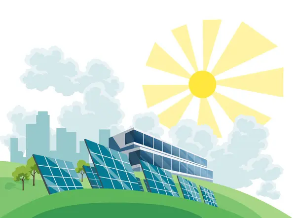 Concepto Energía Eléctrica Limpia Recurso Electricidad Renovable Procedente Paneles Solares — Vector de stock