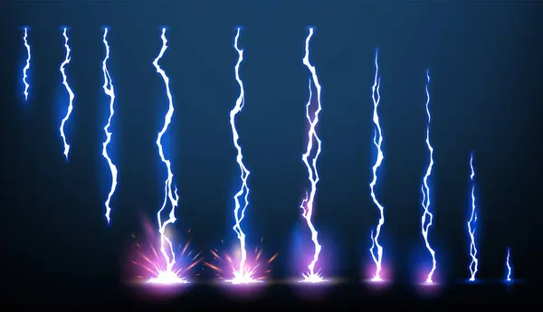 火花で設定された雷アニメーション 電気雷の危険性 光の電気強力な雷 明るいエネルギー効果 ベクトル図 ベクターグラフィックス