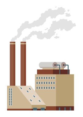 Fabrika endüstrisi. Fabrika endüstriyel rafineri fabrikası ya da nükleer enerji santrali. Beyaz arka planda izole edilmiş kimyasal fabrika binaları..
