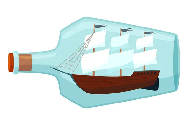 Корабли Бутылке Стекло Предметами Внутри Миниатюрная Модель Морского Судна Ремесленная — стоковый вектор