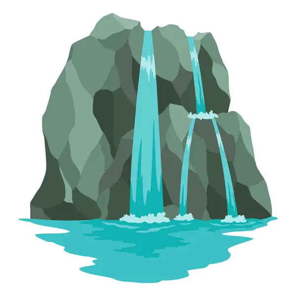 Kreslený Vodopád Řeky Krajina Horami Stromy Designový Prvek Pro Cestovní Stock Ilustrace