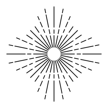Güneş patlaması havai fişek patlaması, patlama ya da ışık ışınları, doğrusal çizim. Vektör el çizimi izole edilmiş tasarım ögesi.