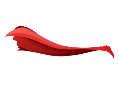 Süper kahraman kırmızı pelerin. Kırmızı kumaştan ipek pelerin yan görüş alanında. Uçan Manto kostümlü karikatür vektör çizimi.