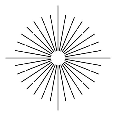 Güneş patlaması havai fişek patlaması, patlama ya da ışık ışınları, doğrusal çizim. Vektör el çizimi izole edilmiş tasarım ögesi.
