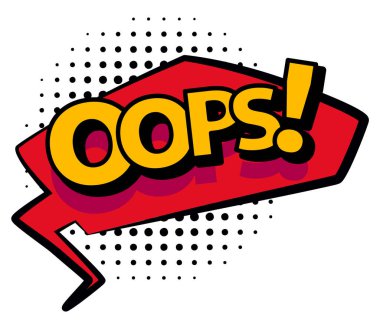 Komik renkli el çizimi konuşma balonu. Retro karikatür çıkartması. Komik tasarım vektör çizimi. Çizgi roman OPS ses efekti pop sanat tarzında.