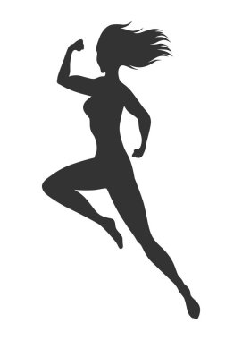 Kadın süper kahraman silueti. İş kadınının süper kahraman olduğu ortaya çıktı. Beyaz arkaplanda kadın gücü kavramı izole edildi.