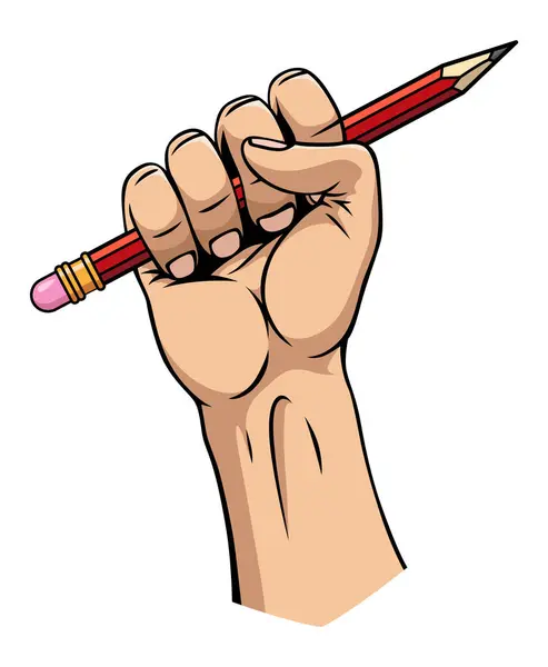 鉛筆を握っている手の拳 アートコンセプトの力 図面のためのツール 描画のためのモチベーションポスターツール ベクトルイラストフラットスタイルデザイン ロイヤリティフリーストックベクター