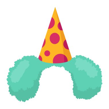 Fotoğraf Booth Prop palyaço peruğu. Vektör illüstrasyonu.