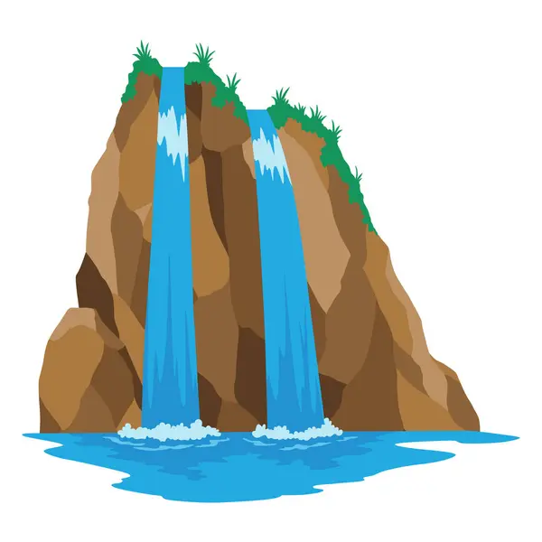 Карикатурный Водопад Пейзаж Горы Деревья Элемент Дизайна Туристической Брошюры Иллюстрации Стоковый вектор