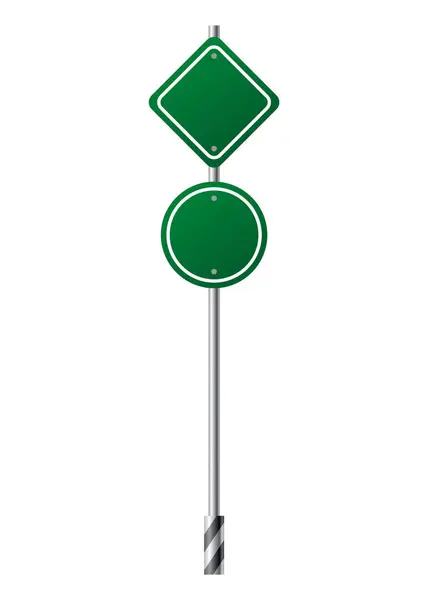 stock vector Green traffic sign. Road board text panel, mockup signage, direction highway city signpost location street way. Isolated information sign. Blank board with place for text. Vector illustration.