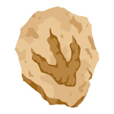 Jurasik dinozor kemiklerinin izine sahip arkeoloji fosili. Arkeoloji sürüngen ayak izi, kemik. Çizgi film vektör illüstrasyonu.