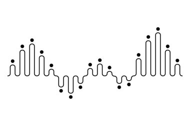 Ses dalgası. Ses dijital dengeleyici teknolojisi, müzikal darbe vektör illüstrasyonu. Ses çizgisi dalga formu ya da ses düzeyi sembolü. Eğimli radyo dalgası.