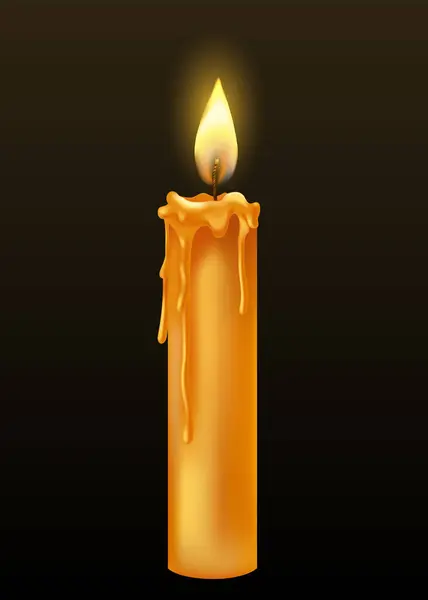 Membakar Lilin Dengan Tetesan Atau Lilin Mengalir Lilin Kuning Dengan - Stok Vektor