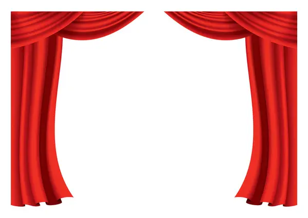 赤いカーテンが現実的です 映画館やオペラホールのための劇場ファブリックシルク装飾 カーテンやカーテンインテリア装飾オブジェクト 舞台の透明性を確保 ロイヤリティフリーのストックイラスト