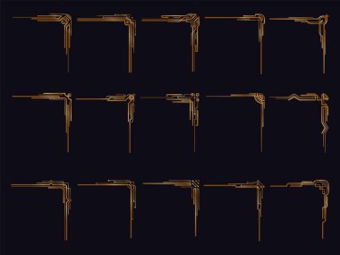 Art deco çerçeve koleksiyonu. Sanatsal grafik kalıpları klasik tarzda. Süslü düğün davetiyeleri. Vektör geometrik sınırlar ayarlandı.