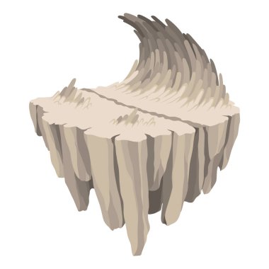 Oyun adası, buzullar. Egzotik doğa oyun adasının uçan platformu. Fantezi bilgisayar veya mobil oyun için renkli düz vektör ögeleri.