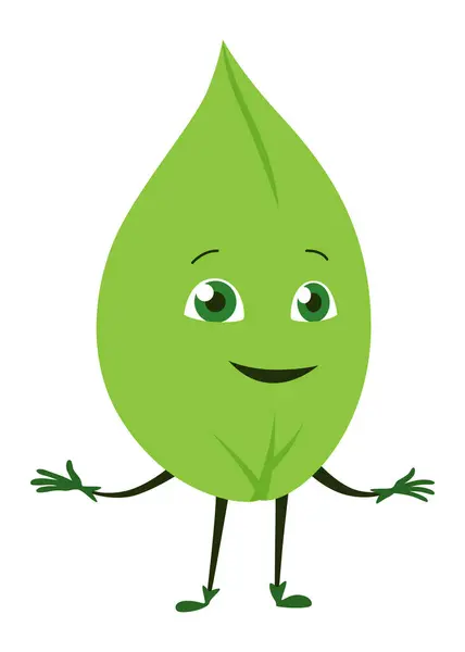 Зеленые Листья Характер Симпатичный Веселый Улыбчивый Персонаж Векторная Иллюстрация Белом Векторная Графика