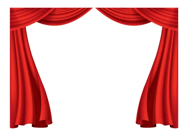 Red Curtains Realistic Theater Fabric Silk Decoration Movie Cinema Opera Vector Graphics