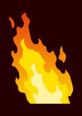 Canlandırma perisini ateşleyin. Kırmızı ve turuncu ateş. Oyun animasyonu için sıcak alev öğesi. Çizgi film tarzında vektör simgesi.