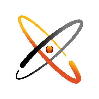 Nükleer enerji ikonunun atom sembolleri. Bilimsel araştırma ve moleküler kimya. Yörüngesel elektron çekirdeklerine, protonlara ve nötronlara sahip vektör atomik yapısı.