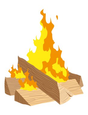 Fireplace campfire type. Burning wood, travel and adventure symbol. Vector bonfire or woodfire in cartoon flat style. Tourist bonfires in stack.