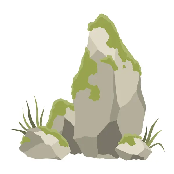 Stenformationer Lille Kampesten Bjerg Med Græs Mos Stort Ikon Med Royaltyfrie stock-illustrationer