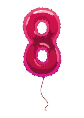 Helyum pembe balon numarası. Gerçekçi tasarım unsuru, rakamsal karakter. Parti süsleme balonu ya da yıldönümü tabelası. Vektör parlak dekoratif çizim.