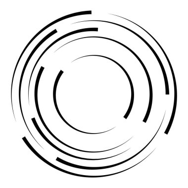 Yarım tonluk hız çizgileri çemberi. Geometrik sanat daire şeklinde. Yuvarlak girdap hareketi sembolü. Yarım tonluk dairesel çerçeve. Vektör tasarım ögesi.