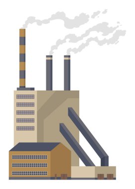 Fabrika endüstrisi. Fabrika endüstriyel rafineri fabrikası ya da nükleer enerji santrali. Beyaz arka planda izole edilmiş kimyasal fabrika binaları..