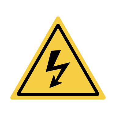 Tehlike uyarı panosu simgesi. Dikkat ve tehlikeli bölge. Güvenlik için sarı işaret, tehlike şoku. Tedbirli olun ve risk almayın. Vektör çizgi film illüstrasyonu.