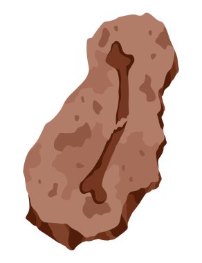 Jurasik dinozor kemiklerinin izine sahip arkeoloji fosili. Arkeoloji sürüngen ayak izi, kemik. Çizgi film vektör illüstrasyonu.