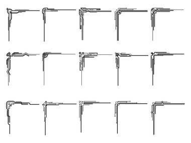 Art deco çerçeve koleksiyonu. Sanatsal grafik kalıpları klasik tarzda. Süslü düğün davetiyeleri. Vektör geometrik sınırlar ayarlandı.