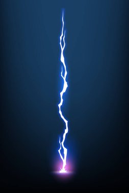 Kıvılcımlı şimşek animasyonu. Elektrik yıldırımı tehlikesi, hafif elektrik güçlü gök gürültüsü. Parlak enerji efekti, vektör çizimi.