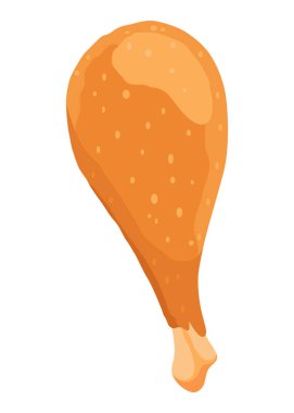 Kızarmış tavuk. Kızarmış tavuk budu beyaz arka planda izole edilmiş. Çizgi film stilinde çok güzel. Taze fast food kızartması..