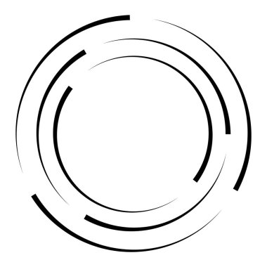 Yarım tonluk hız çizgileri çemberi. Geometrik sanat daire şeklinde. Yuvarlak girdap hareketi sembolü. Yarım tonluk dairesel çerçeve. Vektör tasarım ögesi.