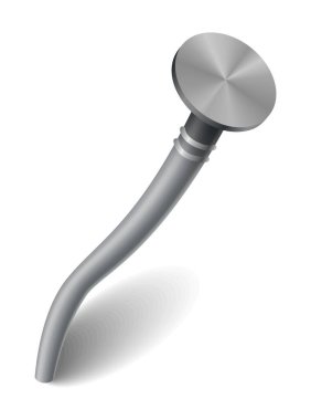 Yüzeyde çivi var. Demir, çelik ya da gümüş iğne başı. Yamuk metal çivi ya da çizgi film tarzında kapaklı çivi. Ev yapımı için vektör gri donanım, beyaz arkaplanda izole.