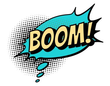 Çizgi roman konuşma balonu. Renkli el çizimi eski çizgi film çıkartması. Pop sanat tarzında komik metin ses efektleri. Komik tasarım vektörü sembolü.