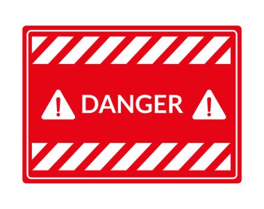 Tehlike uyarı panosu simgesi. Dikkat ve tehlikeli bölge. Güvenlik için kırmızı işaret, tehlike şoku. Tedbirli olun ve risk almayın. Vektör çizgi film illüstrasyonu.