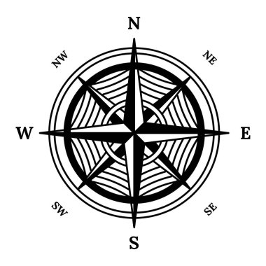 Retro pusula simgesi. El çizimi rüzgar gülü. Deniz teması ya da habercilik için eski vektör tasarım elementi. Deniz seyrüsefer için klasik rüzgar gülü.