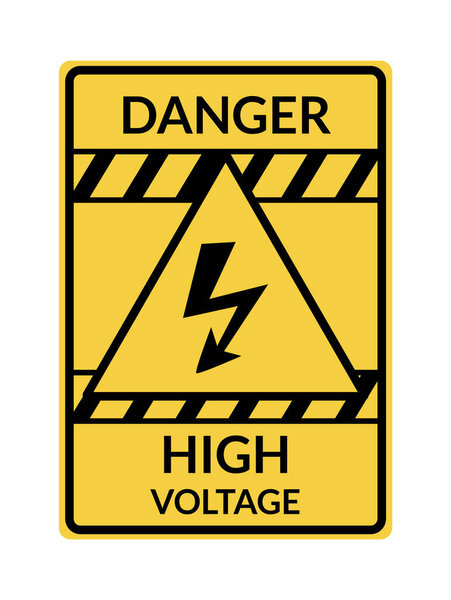 Danger warning board icon. Caution and dangerous area. Yellow sign for safety, hazard shock. Keep out caution warning and risk zone. Vector cartoon illustration.