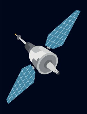 Uzay aracı ve uydusunun karanlık, geniş bir arkaplana karşı bir pikseli tasviri