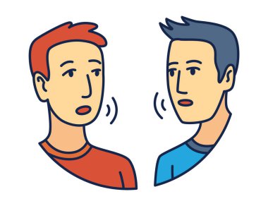 Duygularını neşeyle ifade eden, canlı bir sohbete girişen iki genci resmeden bir çizim.